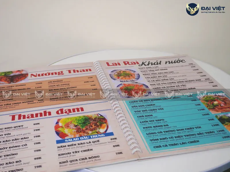 in menu thực đơn nhựa