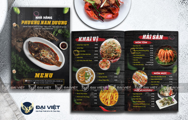 in menu nhà hàng tông đen