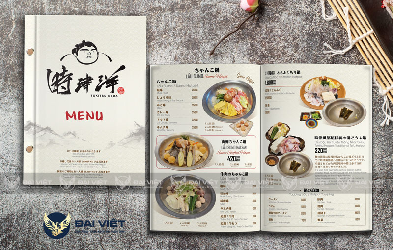 in menu nhà hàng nhật