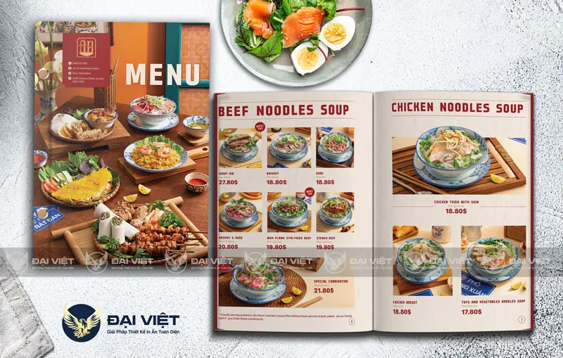in menu nhà hàng phở