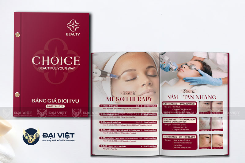 mẫu menu spa chăm sóc da đẹp