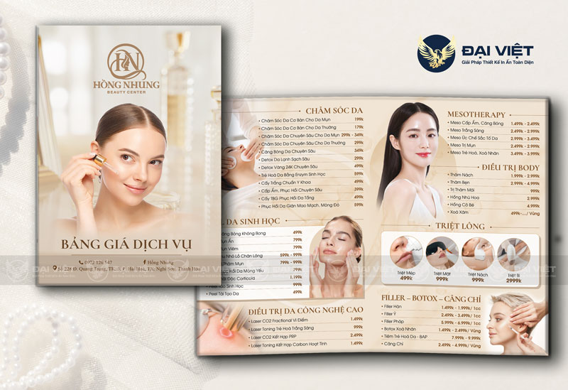 menu spa gập đôi đẹp