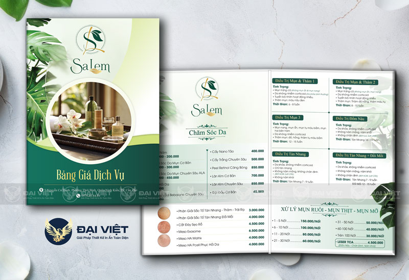 menu spa gập đôi