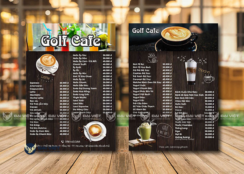 thực đơn quán cafe