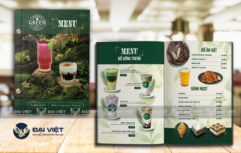 in menu quán cafe đẹp